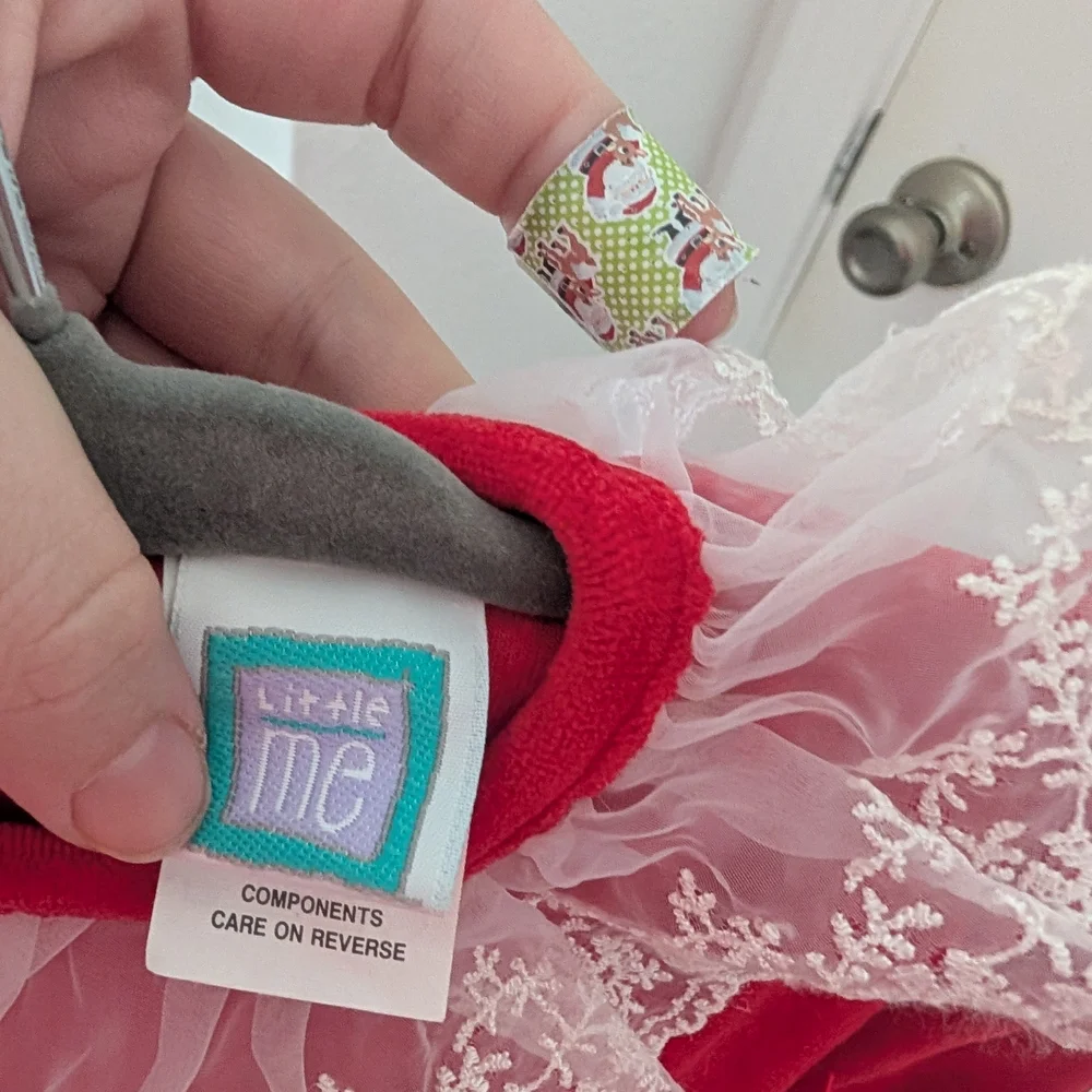 $ Vintage‎ Little Me Red Velour Footie With Lace And Bow Detail